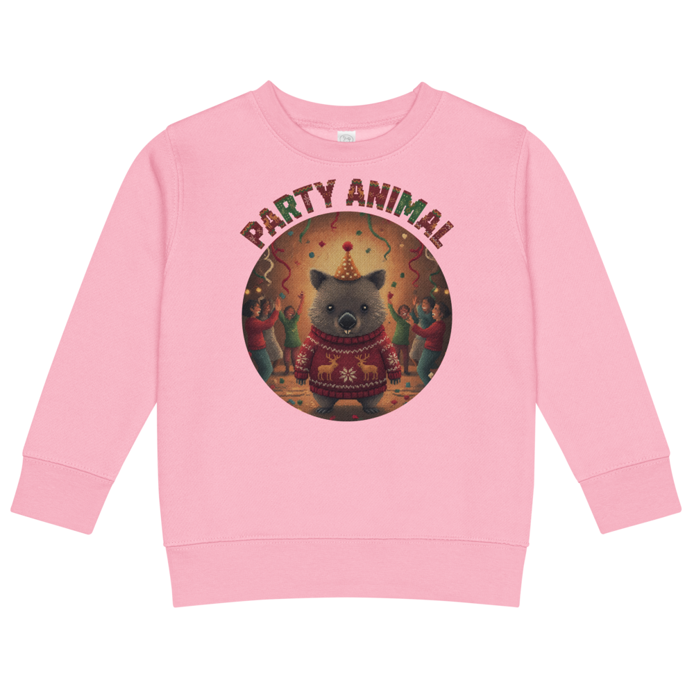 Party Animal Toddler Ugly Christmas Sweater | Kids Crewneck Sweatshirt, Ages 2 to 7 Pink flat