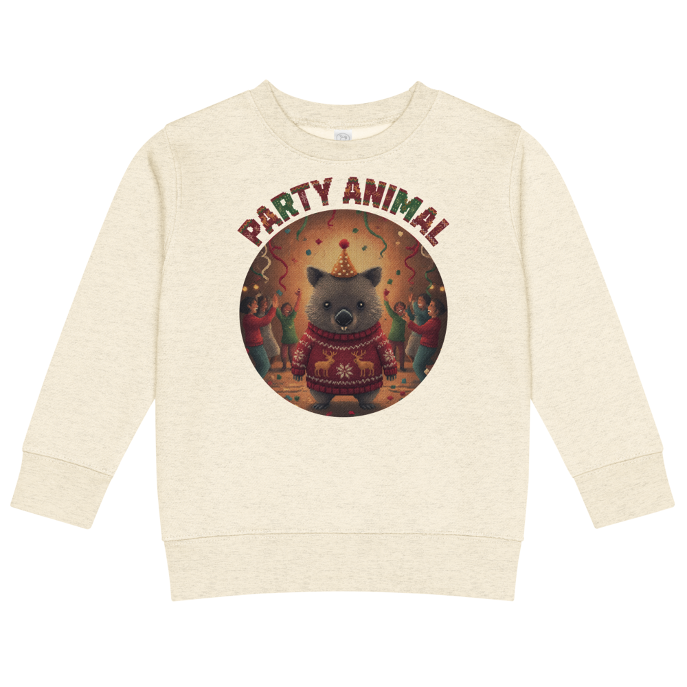 Party Animal Toddler Ugly Christmas Sweater | Kids Crewneck Sweatshirt, Ages 2 to 7 Natural Heather flat