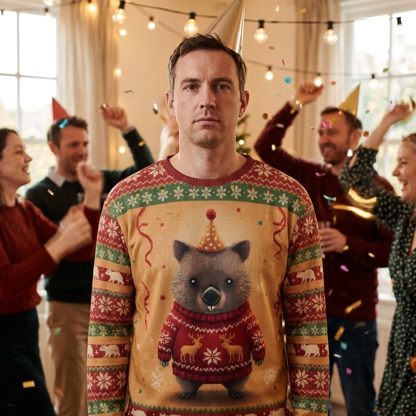 Styling photo, Party Animal Ugly Christmas Sweater