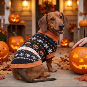 Dog wearing the Pumpkin Dog Halloween Sweater