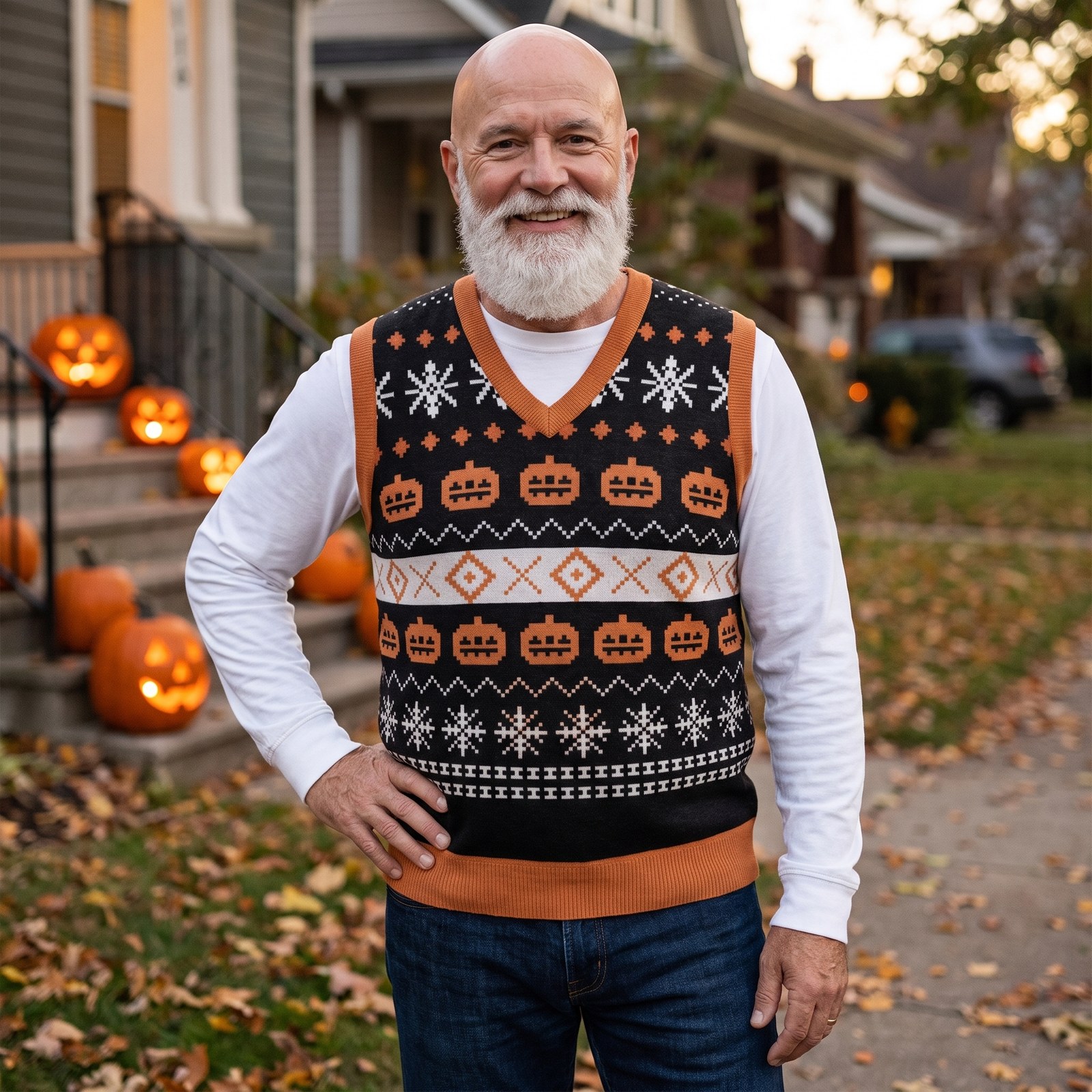 Styling photo, Pumpkin Vintage Halloween Sweater Vest for Men and Women