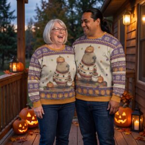 Plus size styling photo, Pumpkin Spice Capybara Matching Halloween Sweatshirts for Couples