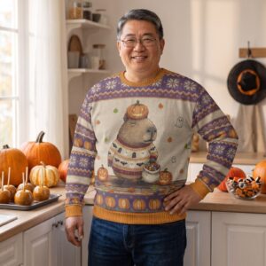 Plus size styling photo, Pumpkin Spice Capybara Vintage Halloween Sweatshirt for Women and Men