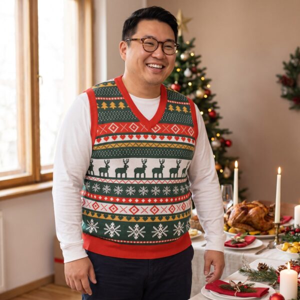 Plus size styling photo, Reindeer Classic Christmas Sweater Vest for Men and Women