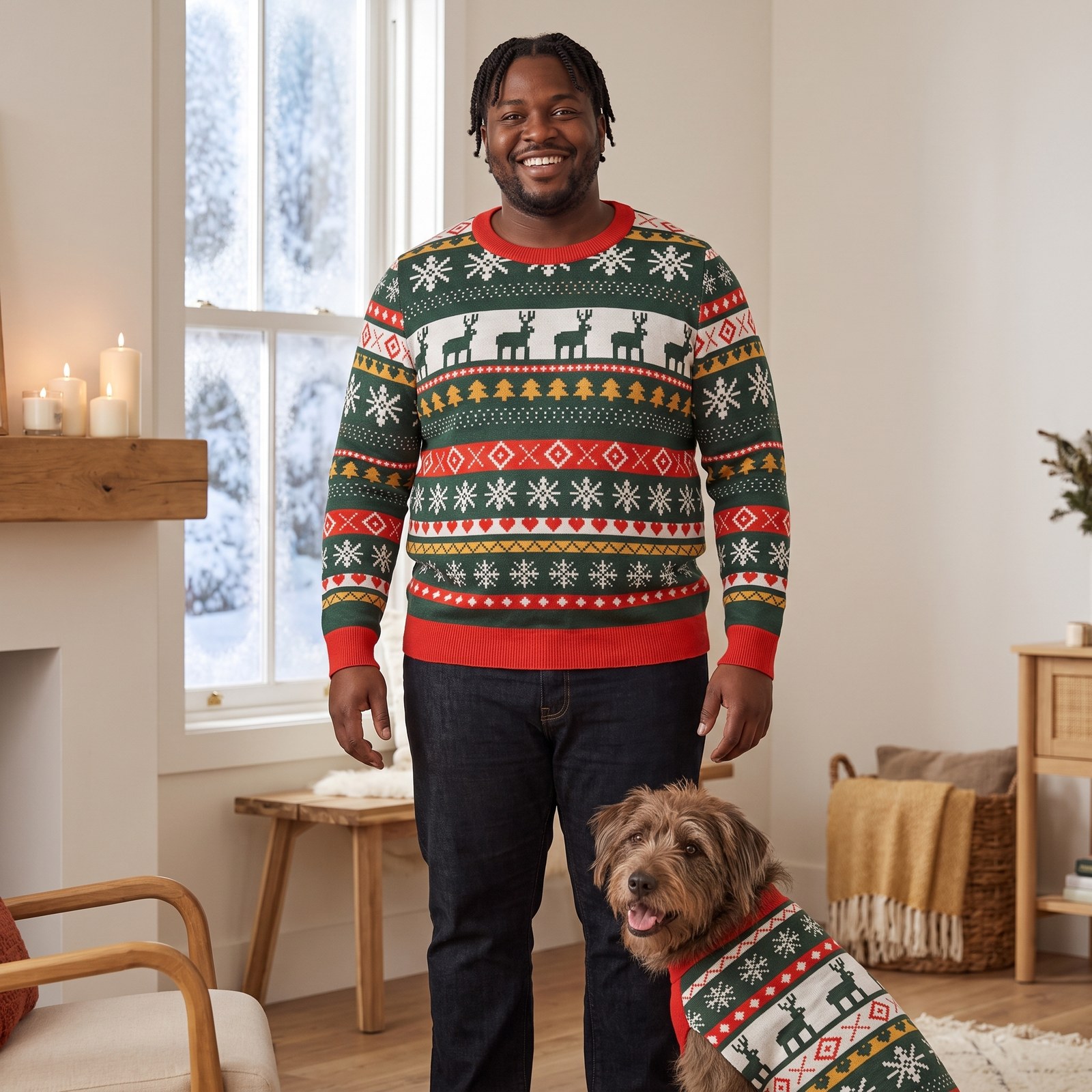 Plus size styling photo, Reindeer Classic Matching Christmas Sweaters for Dog and Owner