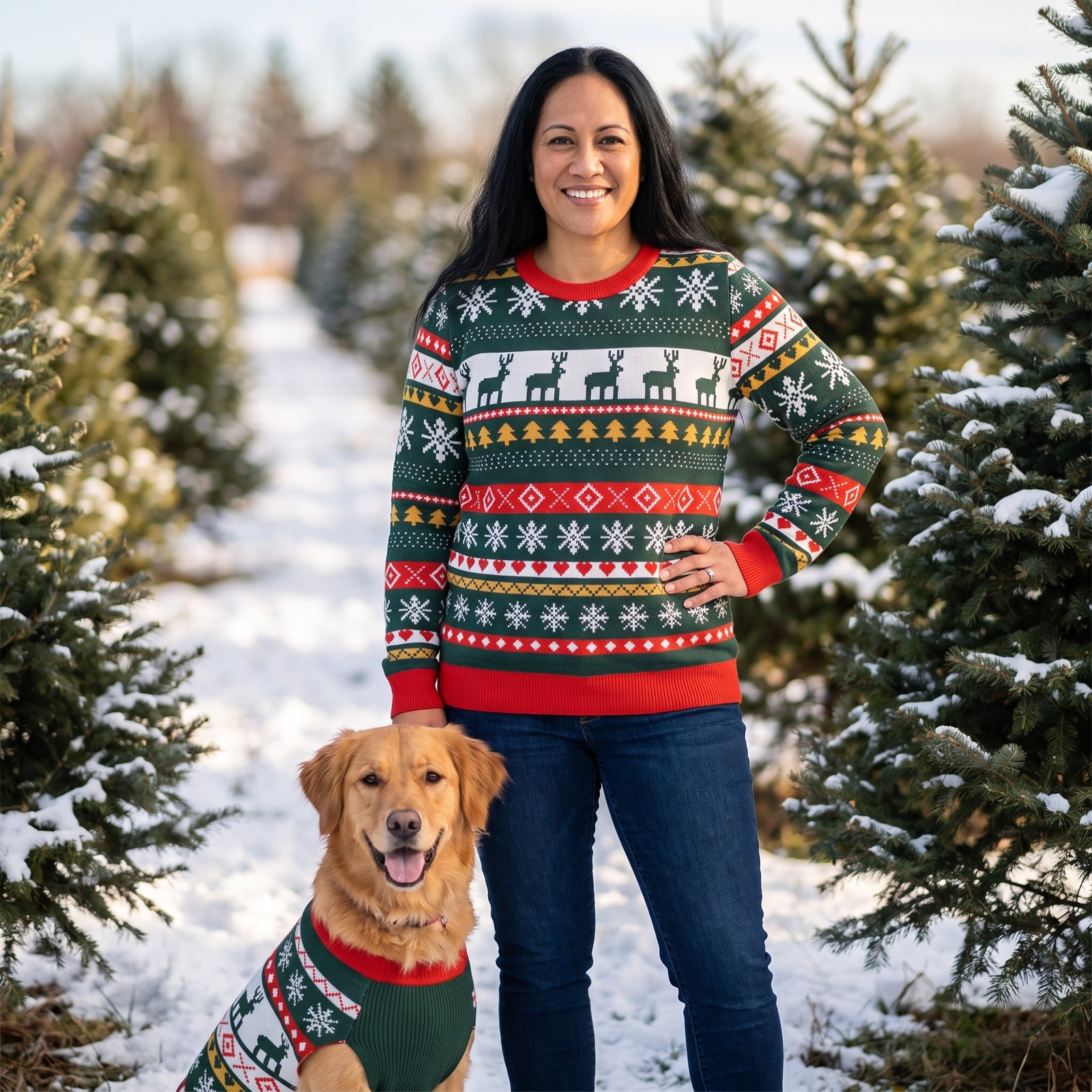 Styling photo, Reindeer Classic Matching Christmas Sweaters for Dog and Owner