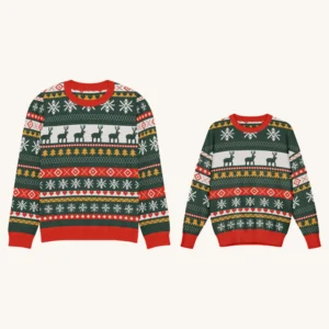 Reindeer matching parent and child Christmas set, adult and child versions side by side