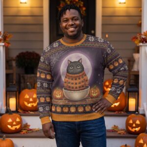 Plus size styling photo, Scaredy Cat Vintage Halloween Sweatshirt for Women and Men
