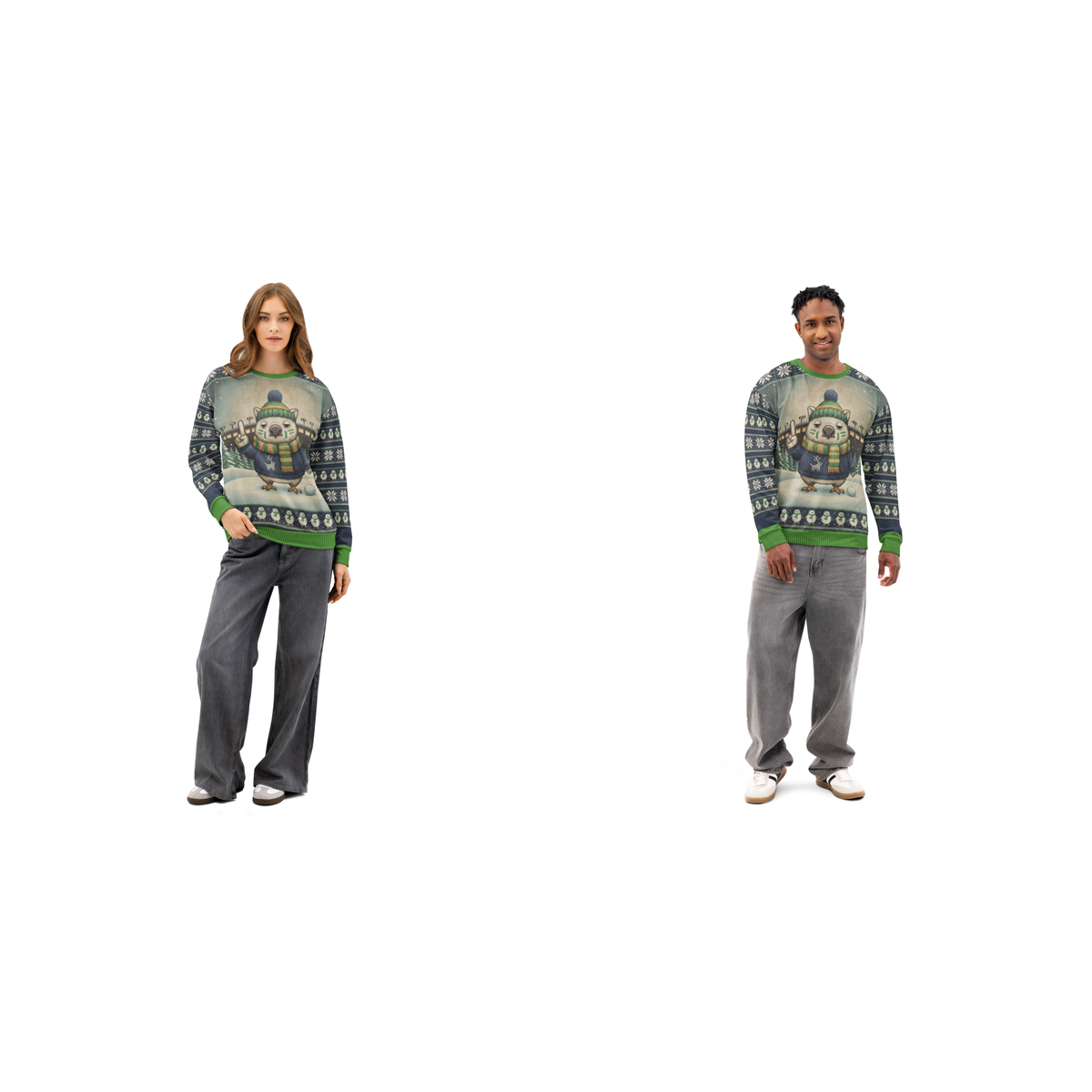 Seattle Fan matching ugly Christmas sweatshirts for couples