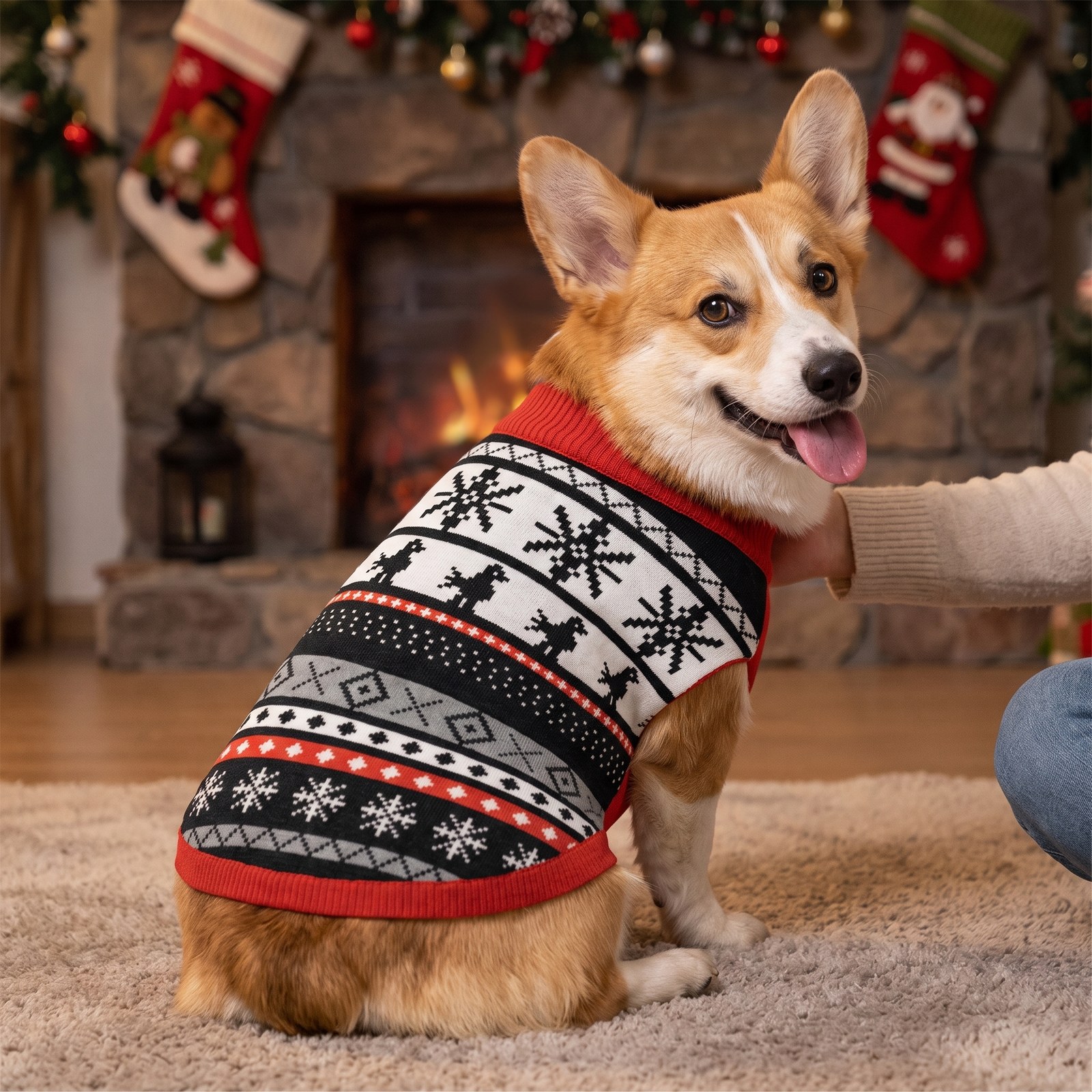Dog wearing the Selbu Bird Dog Christmas Sweater