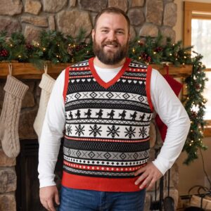 Plus size styling photo, Selbu Bird Christmas Sweater Vest for Men and Women