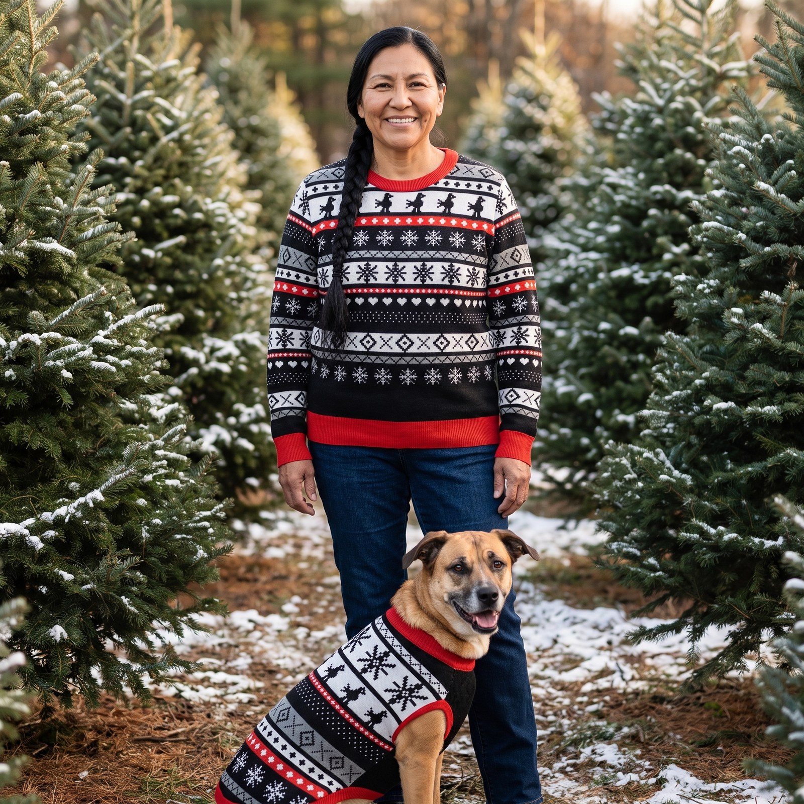 Styling photo, Selbu Bird Matching Christmas Sweaters for Dog and Owner