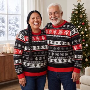 Plus size styling photo, Selbu Stars Matching Knitted Christmas Sweaters for Couples