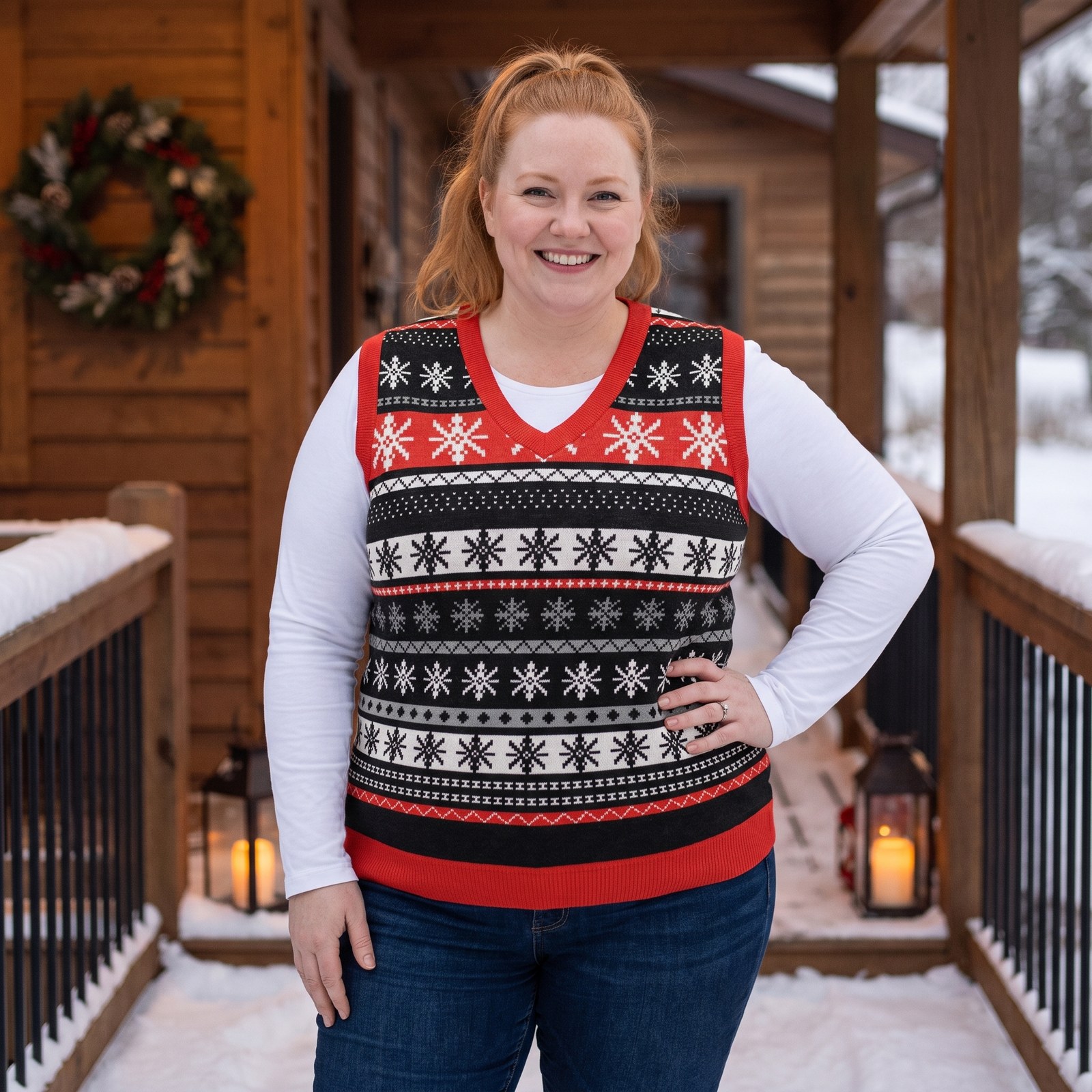 Plus size styling photo, Selbu Stars Christmas Sweater Vest for Men and Women