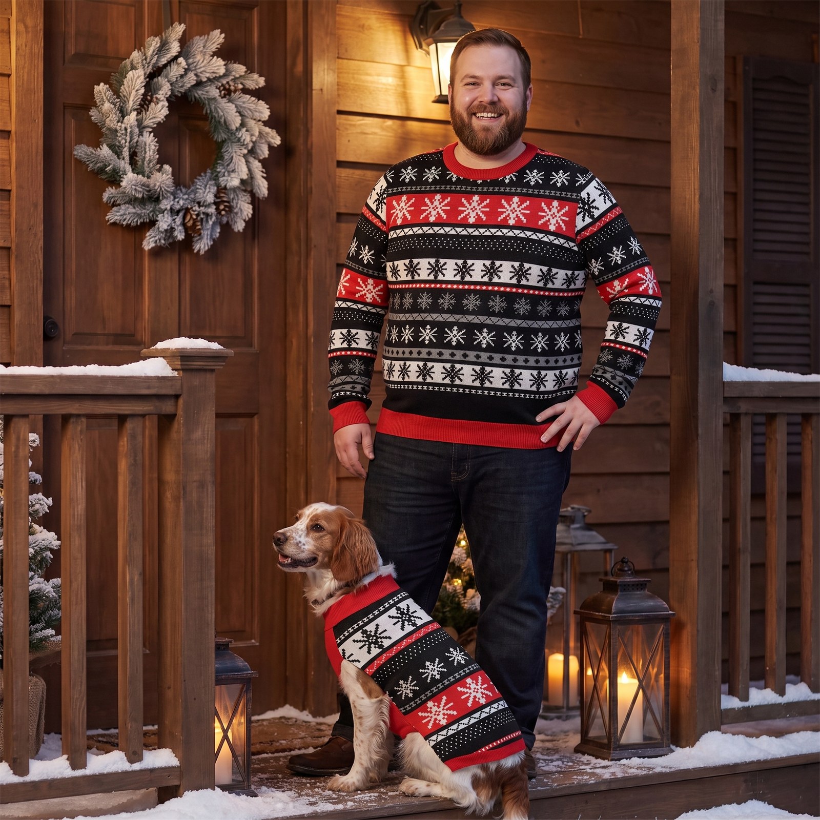 Plus size styling photo, Selbu Stars Matching Christmas Sweaters for Dog and Owner