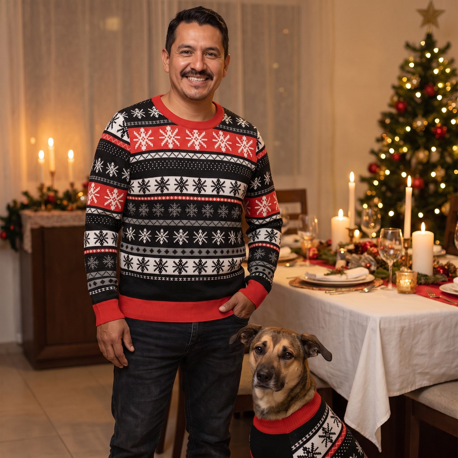Styling photo, Selbu Stars Matching Christmas Sweaters for Dog and Owner