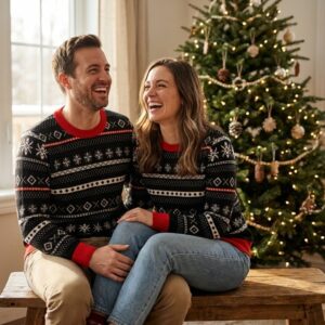 Styling photo, Setesdal Matching Knitted Christmas Sweaters for Couples