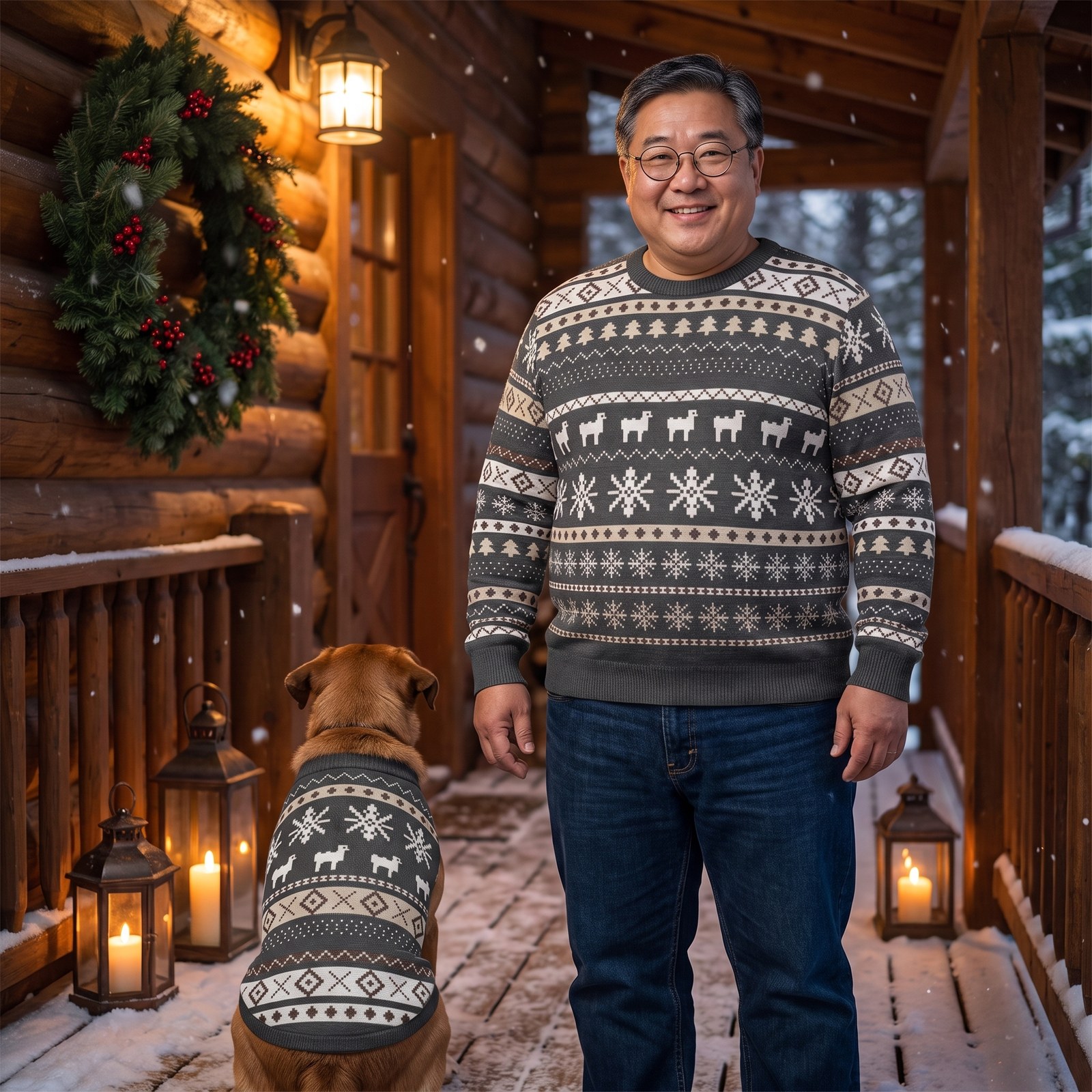 Plus size styling photo, Icelandic Sheep Matching Christmas Sweaters for Dog and Owner