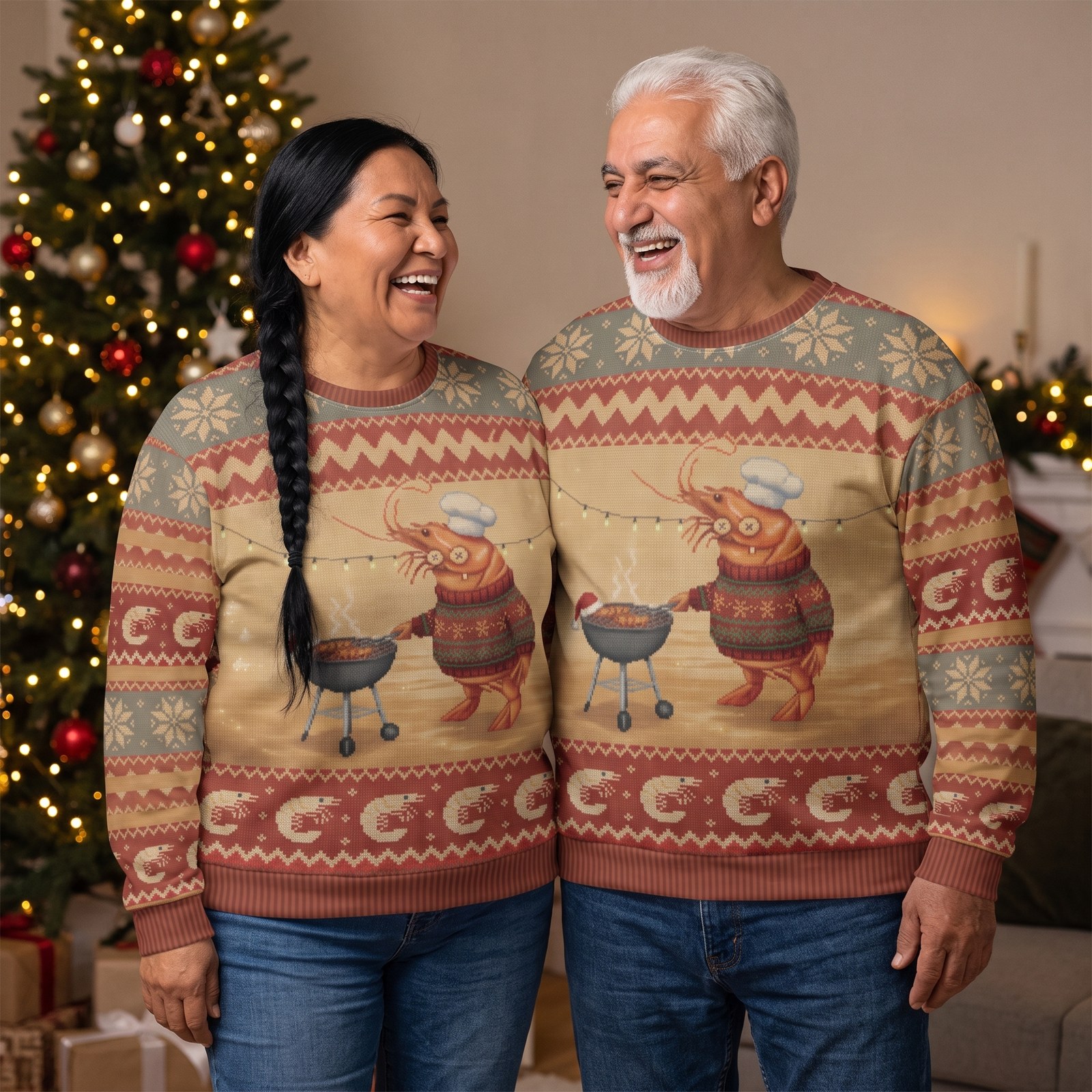 Plus size styling photo, Shrimp on the Barbie Matching Ugly Christmas Sweaters for Couples