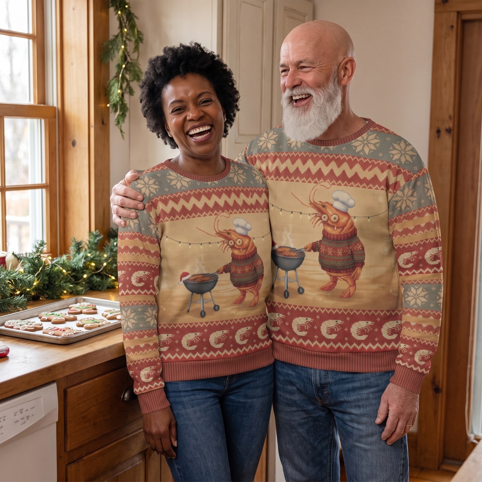 Styling photo, Shrimp on the Barbie Matching Ugly Christmas Sweaters for Couples