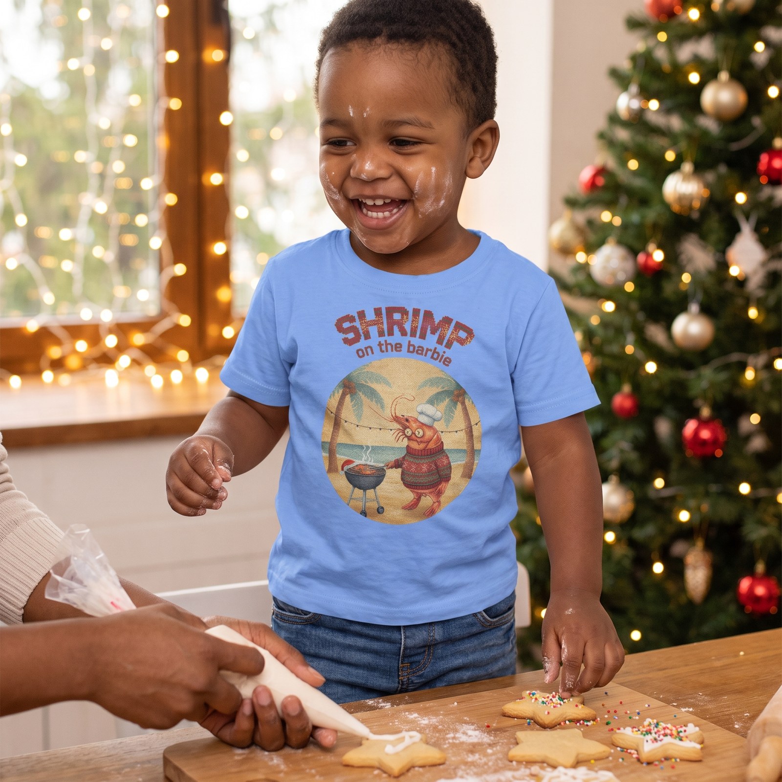 Styling photo, Shrimp on the Barbie Toddler Ugly Christmas Shirt