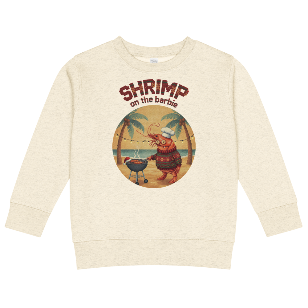 Shrimp on the Barbie Toddler Ugly Christmas Sweater | Kids Crewneck Sweatshirt, Ages 2 to 7 Natural Heather flat