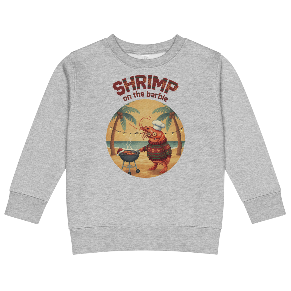 Shrimp on the Barbie Toddler Ugly Christmas Sweater | Kids Crewneck Sweatshirt, Ages 2 to 7 Heather flat