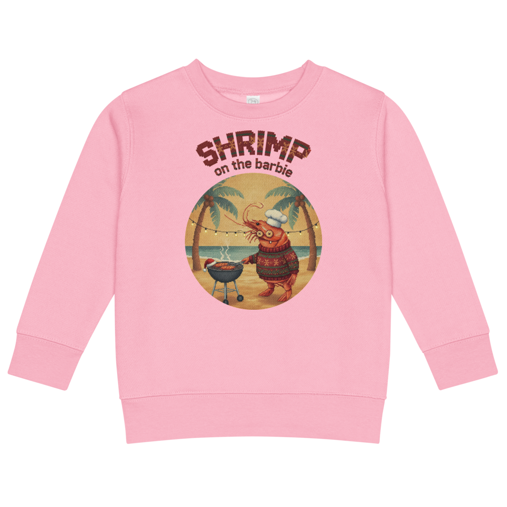 Shrimp on the Barbie Toddler Ugly Christmas Sweater | Kids Crewneck Sweatshirt, Ages 2 to 7 Pink flat