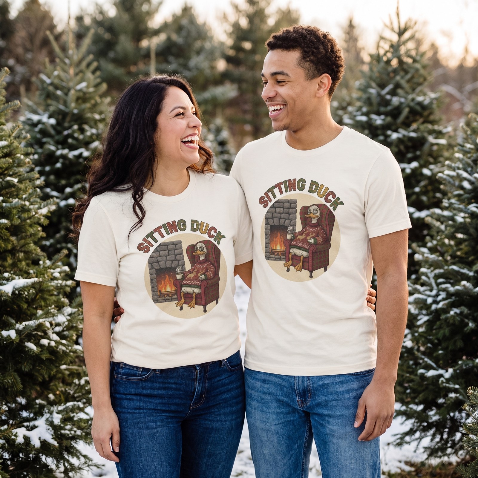 Styling photo, Sitting Duck Matching Christmas Shirts for Couples