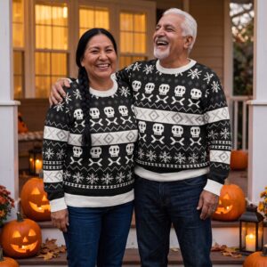 Plus size styling photo, Skeleton Halloween Couples Matching Set