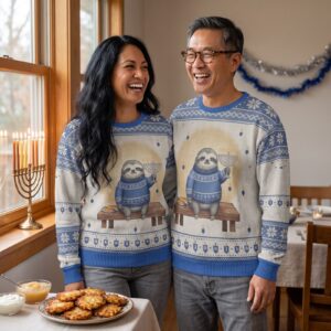Styling photo, Slow Burn Matching Ugly Hanukkah Sweaters for Couples