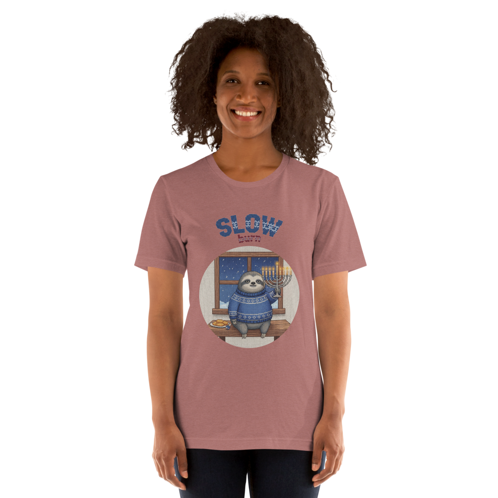 Slow Burn knitted-badge tee on a model