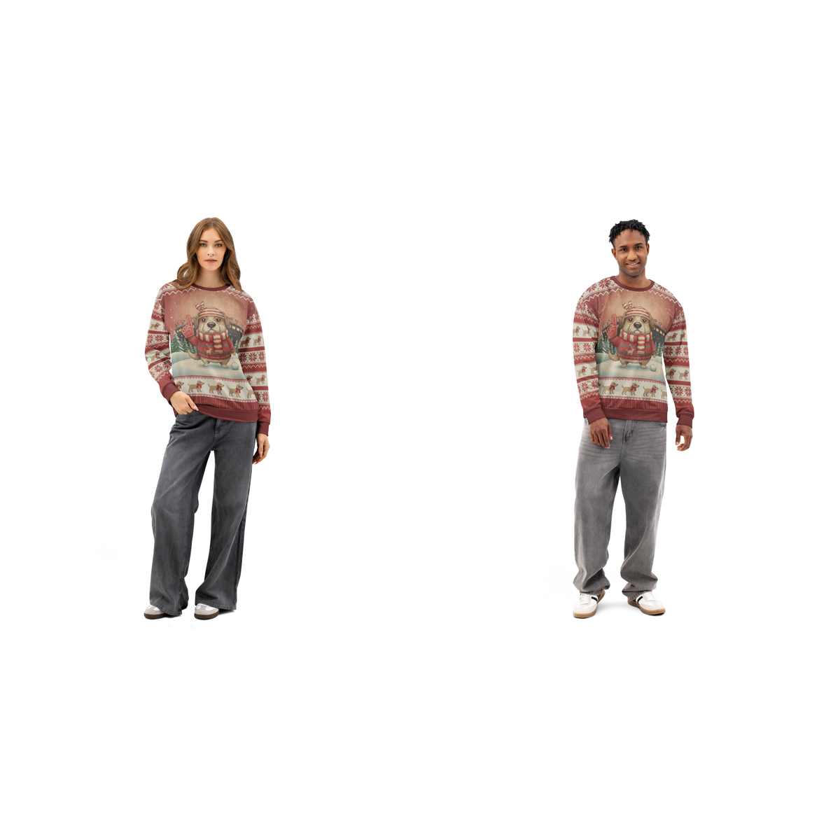 Tampa Bay Fan matching ugly Christmas sweatshirts for couples