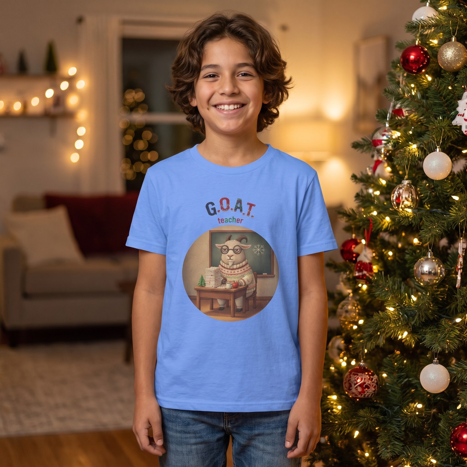 Styling photo, G.O.A.T. Teacher Kids Ugly Christmas Shirt
