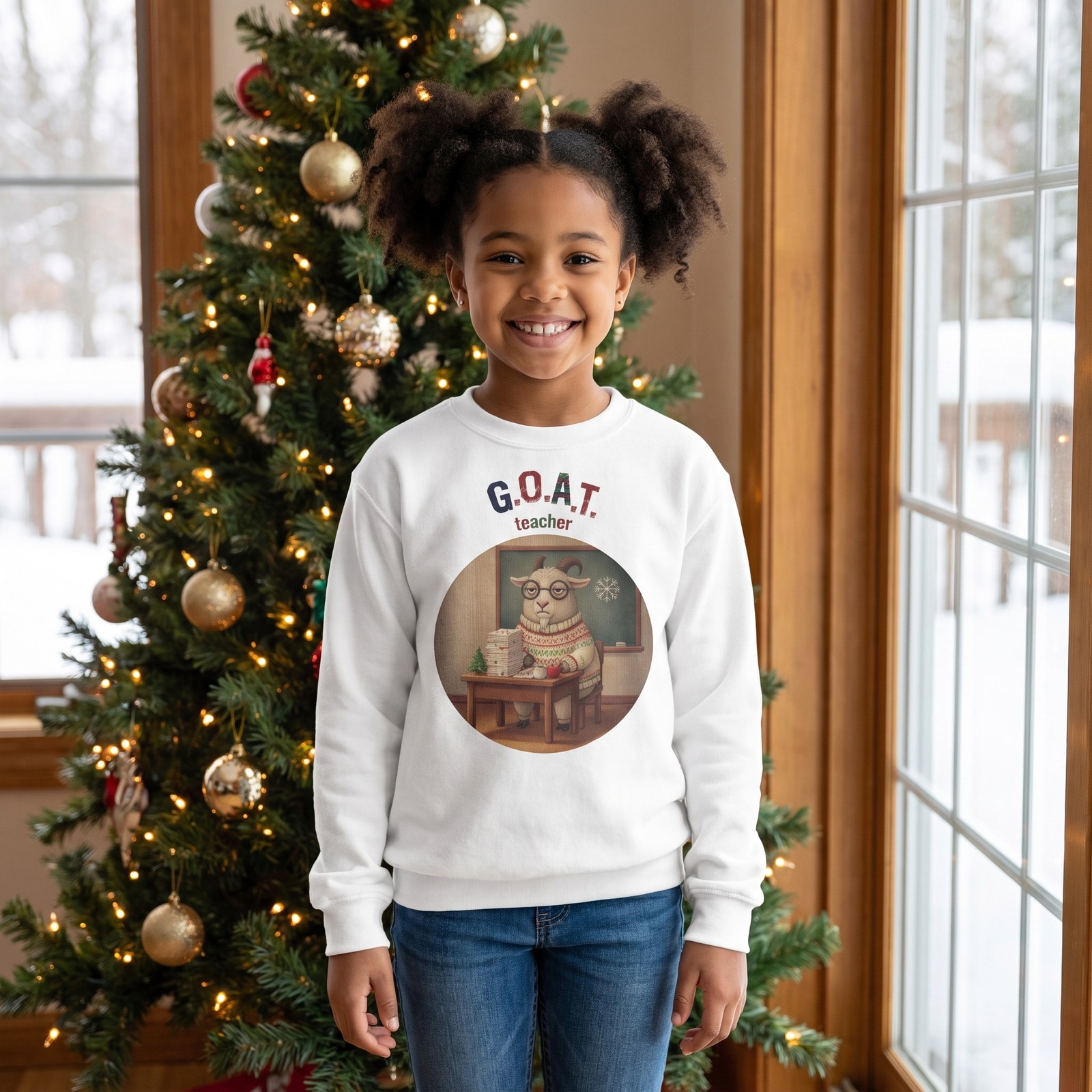 Styling photo, G.O.A.T. Teacher Kids Ugly Christmas Sweater
