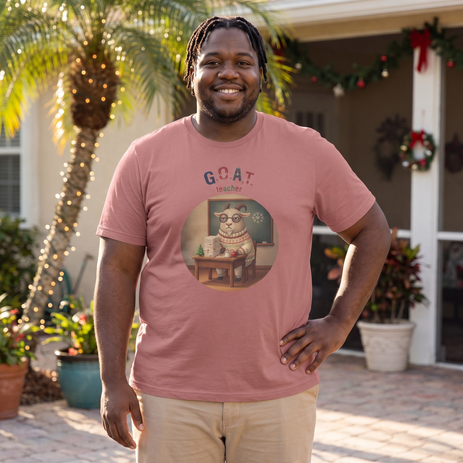 Plus size styling photo, G.O.A.T. Teacher Ugly Christmas Shirt