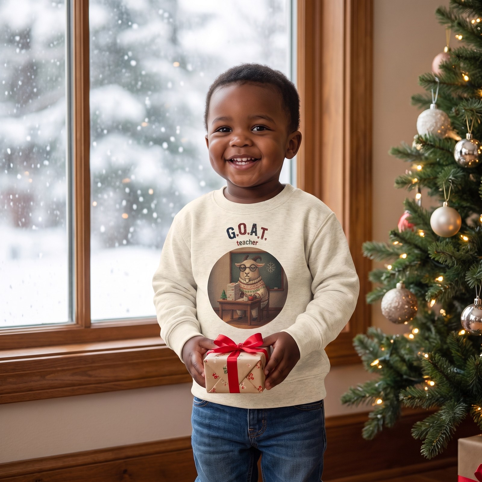 Styling photo, G.O.A.T. Teacher Toddler Ugly Christmas Sweater