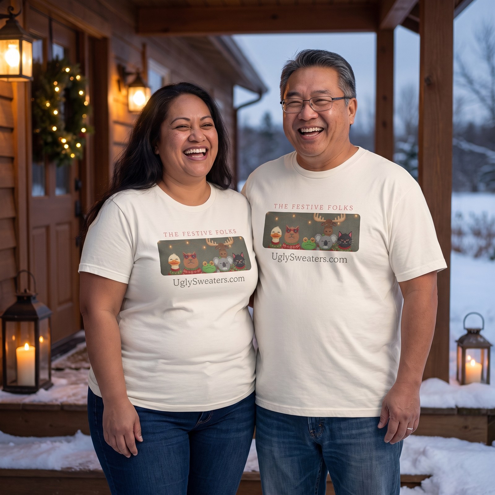 Plus size styling photo, The Festive Folks Matching Christmas Shirts for Couples