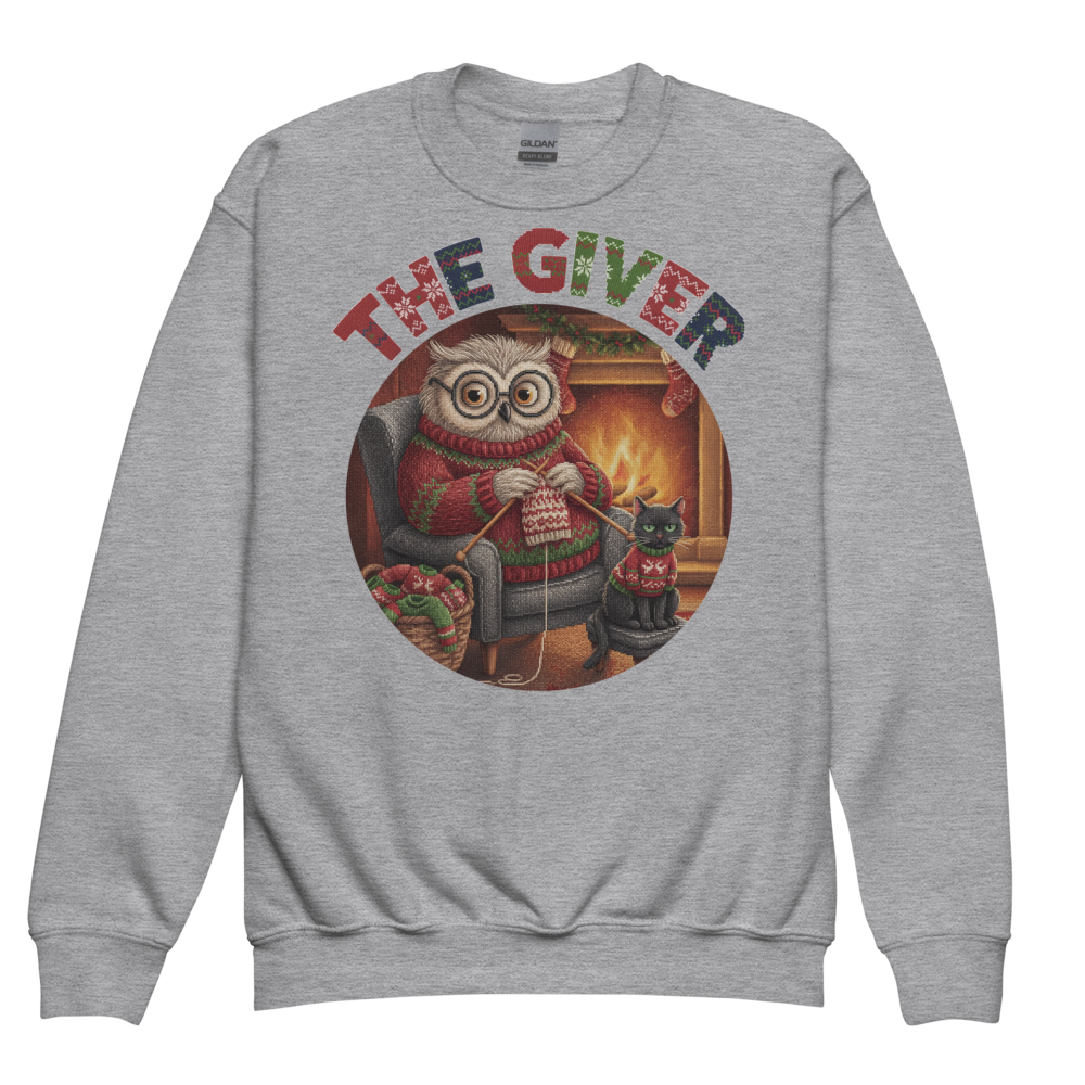 The Giver Kids Ugly Christmas Sweater | Youth Crewneck Sweatshirt Sport Grey flat