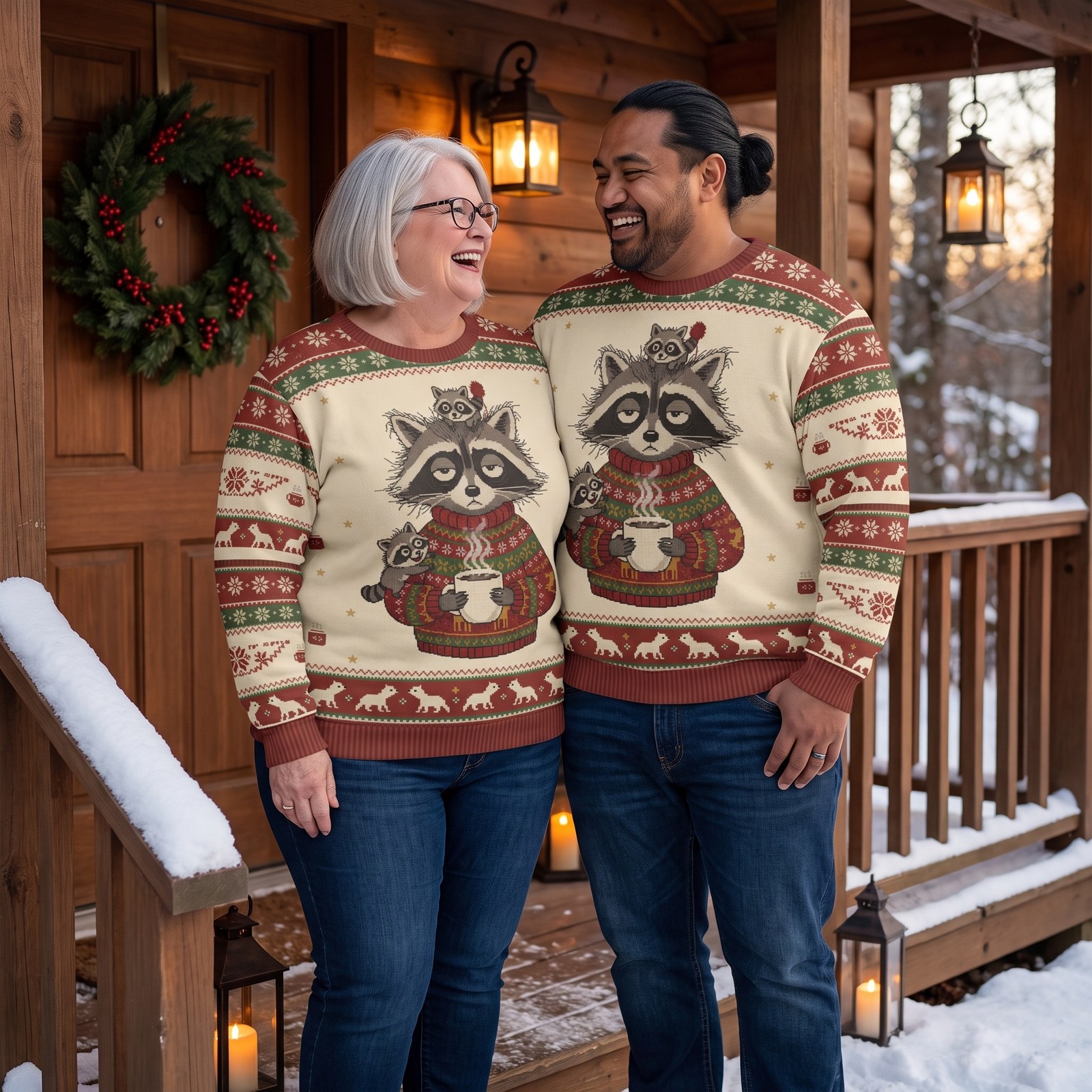 Plus size styling photo, Tired Mom Matching Ugly Christmas Sweaters for Couples