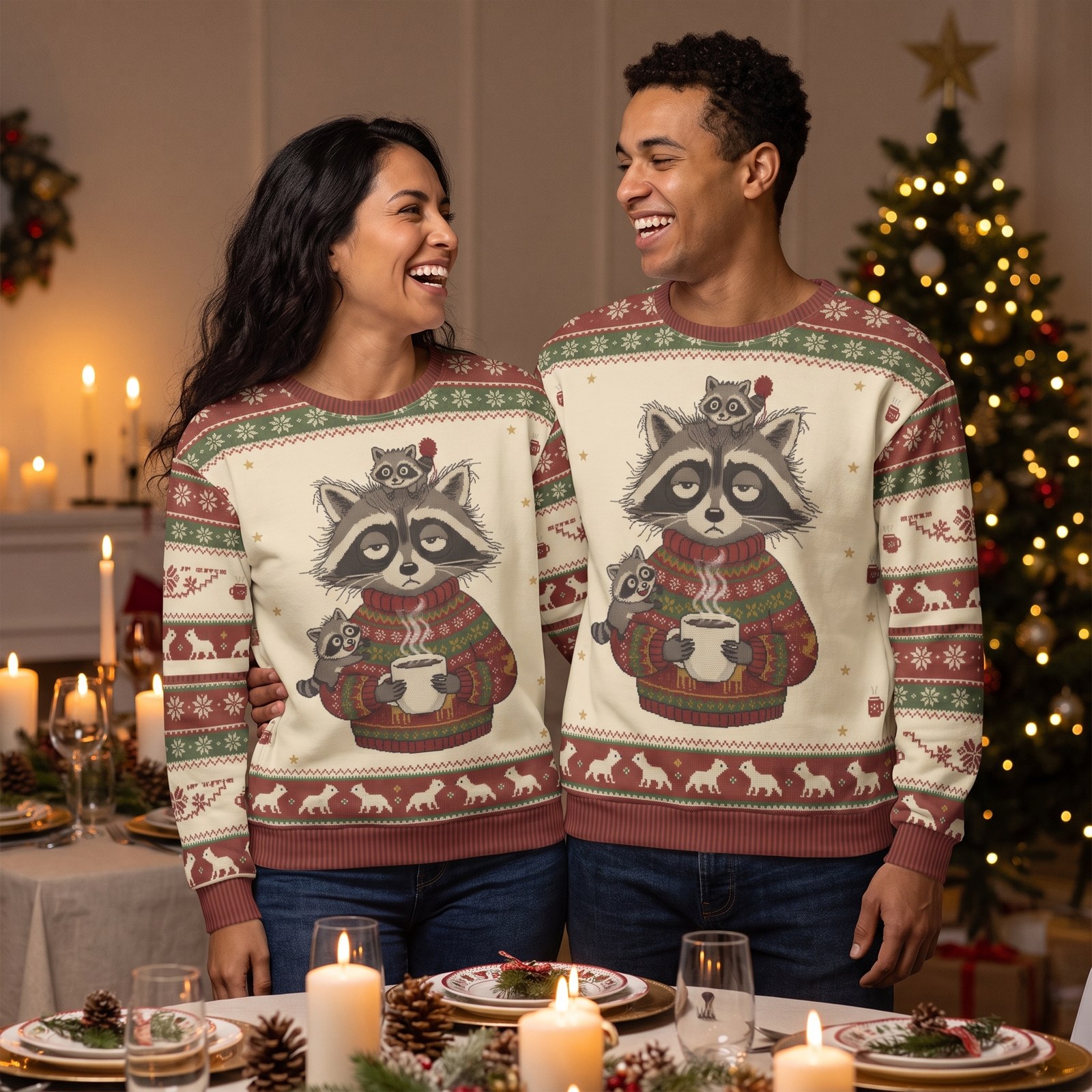 Styling photo, Tired Mom Matching Ugly Christmas Sweaters for Couples