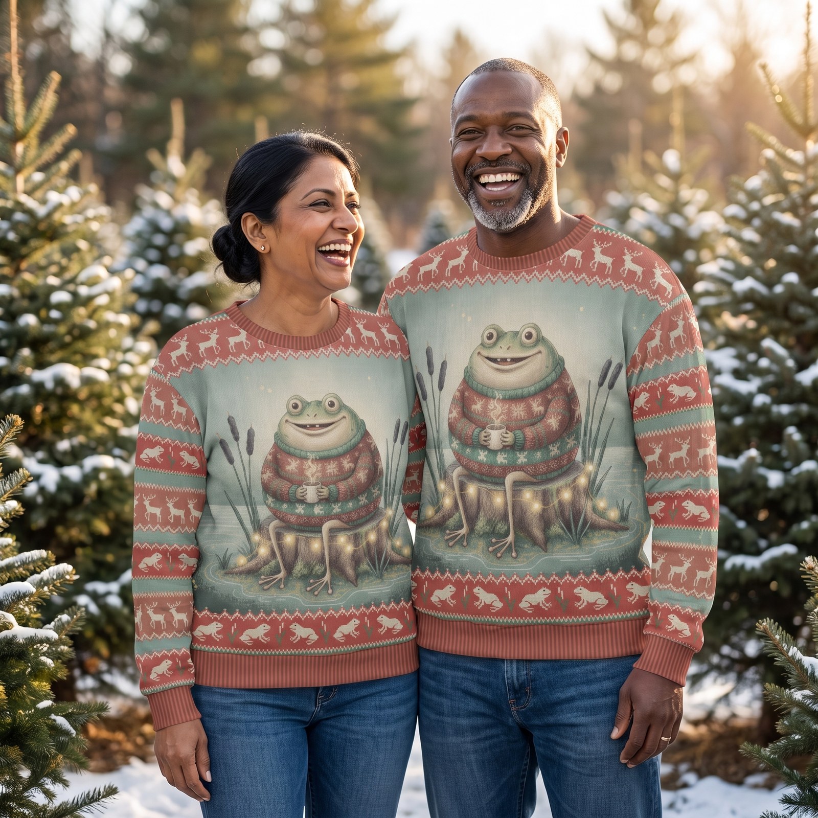Styling photo, Toadally Festive Matching Ugly Christmas Sweaters for Couples