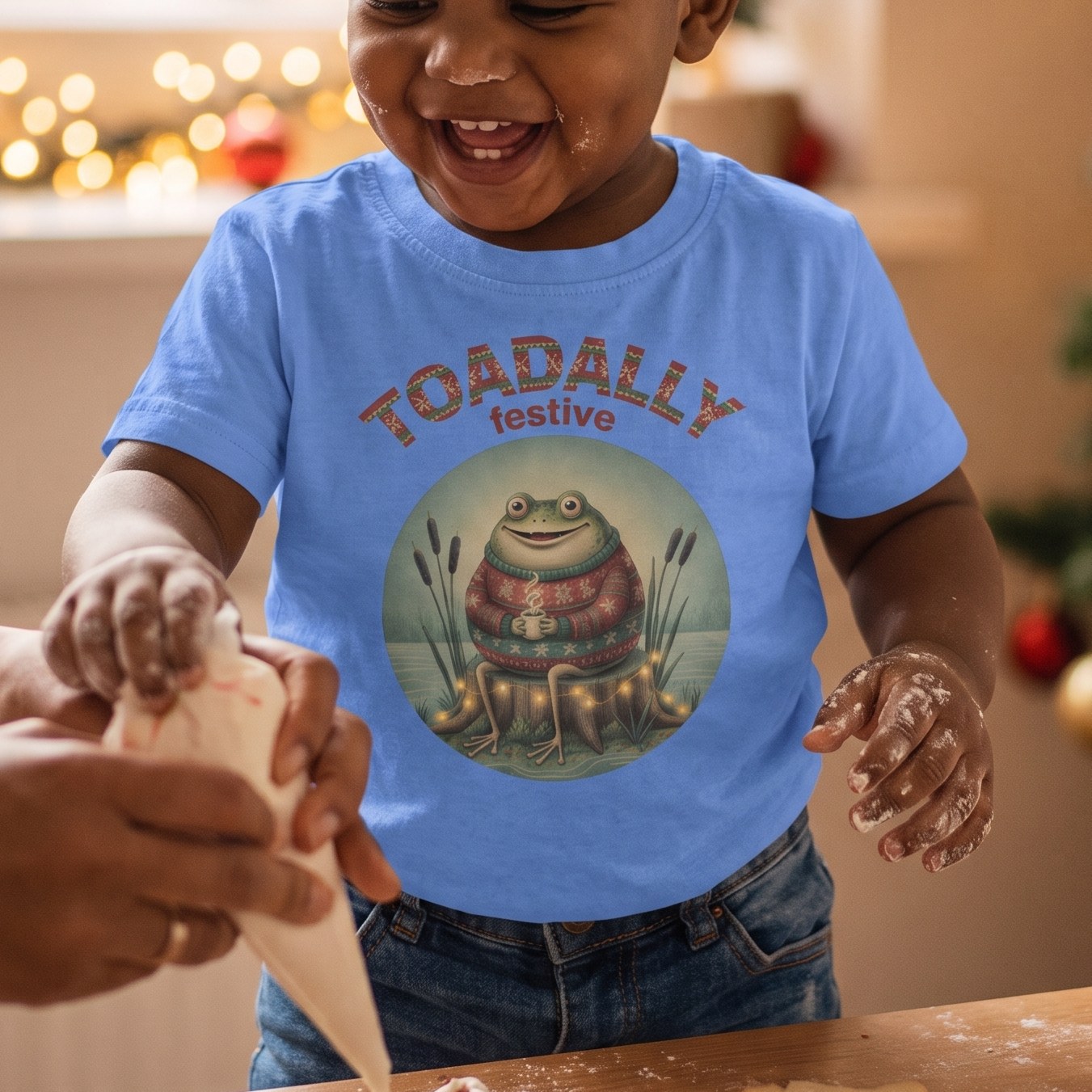 Styling photo, Toadally Festive Toddler Ugly Christmas Shirt