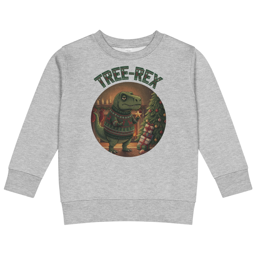 Tree-Rex Toddler Ugly Christmas Sweater | Kids Crewneck Sweatshirt, Ages 2 to 7 Heather flat