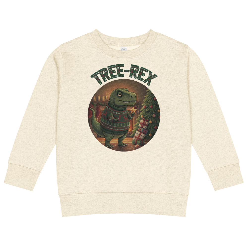 Tree-Rex Toddler Ugly Christmas Sweater | Kids Crewneck Sweatshirt, Ages 2 to 7 Natural Heather flat