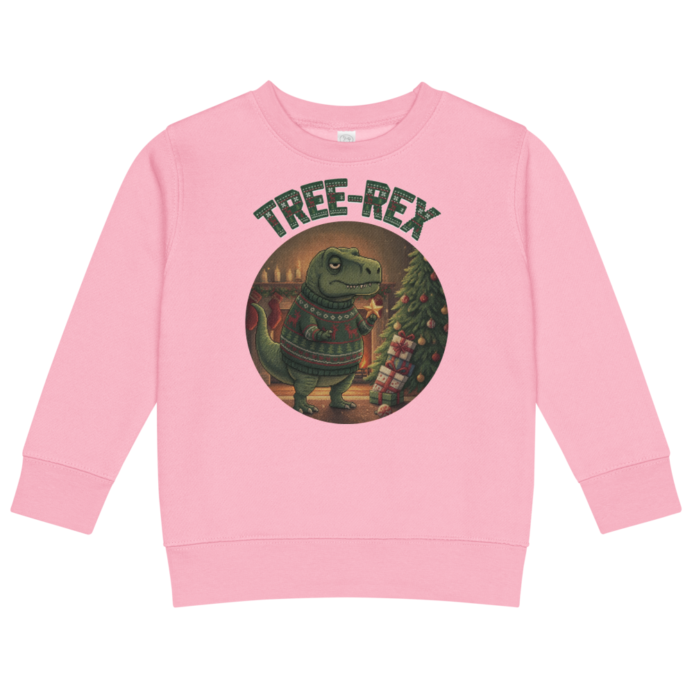 Tree-Rex Toddler Ugly Christmas Sweater | Kids Crewneck Sweatshirt, Ages 2 to 7 Pink flat