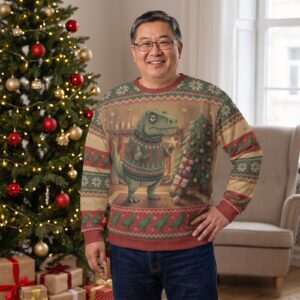 Plus size styling photo, Tree-Rex Ugly Christmas Sweater