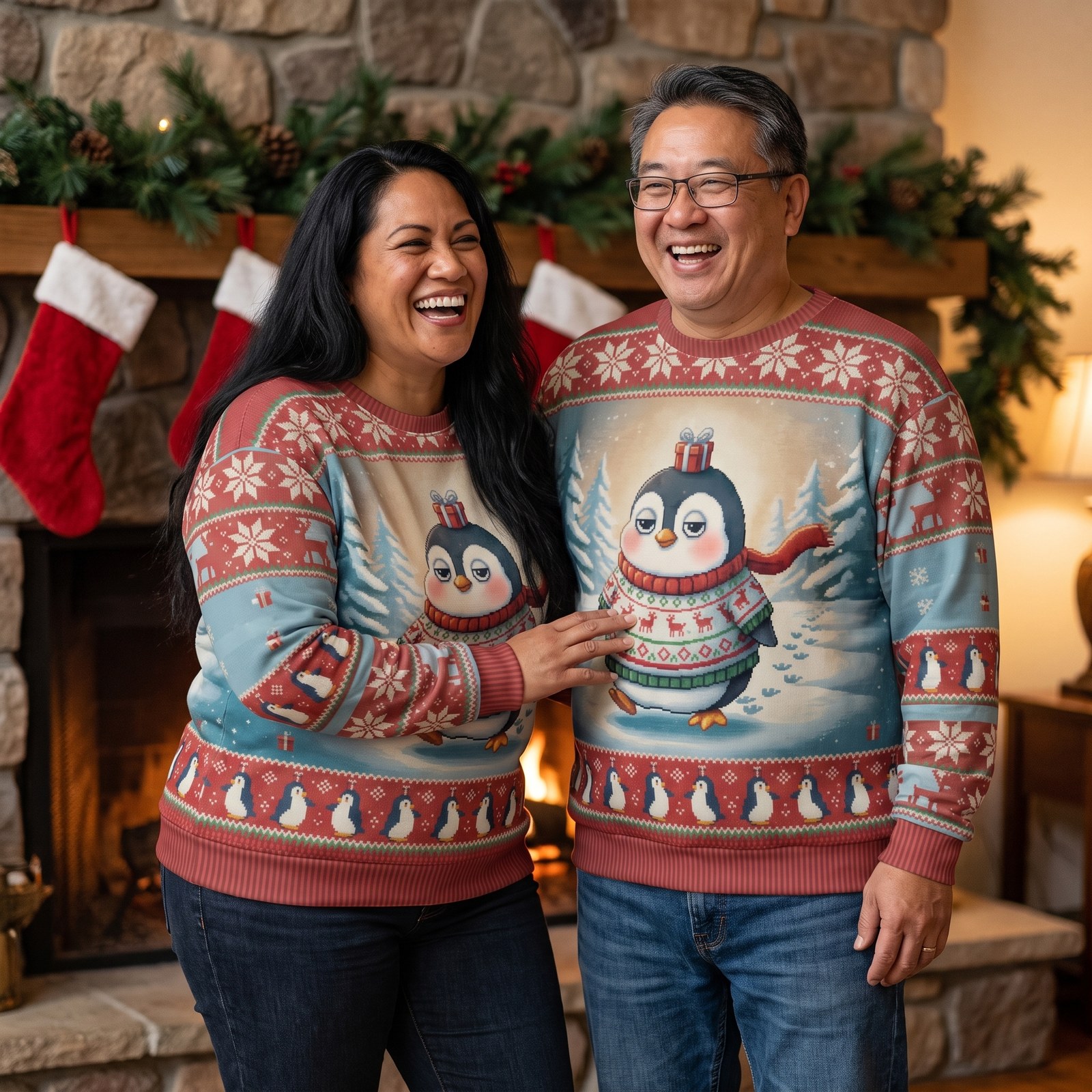 Plus size styling photo, Waddle You Want Matching Ugly Christmas Sweaters for Couples