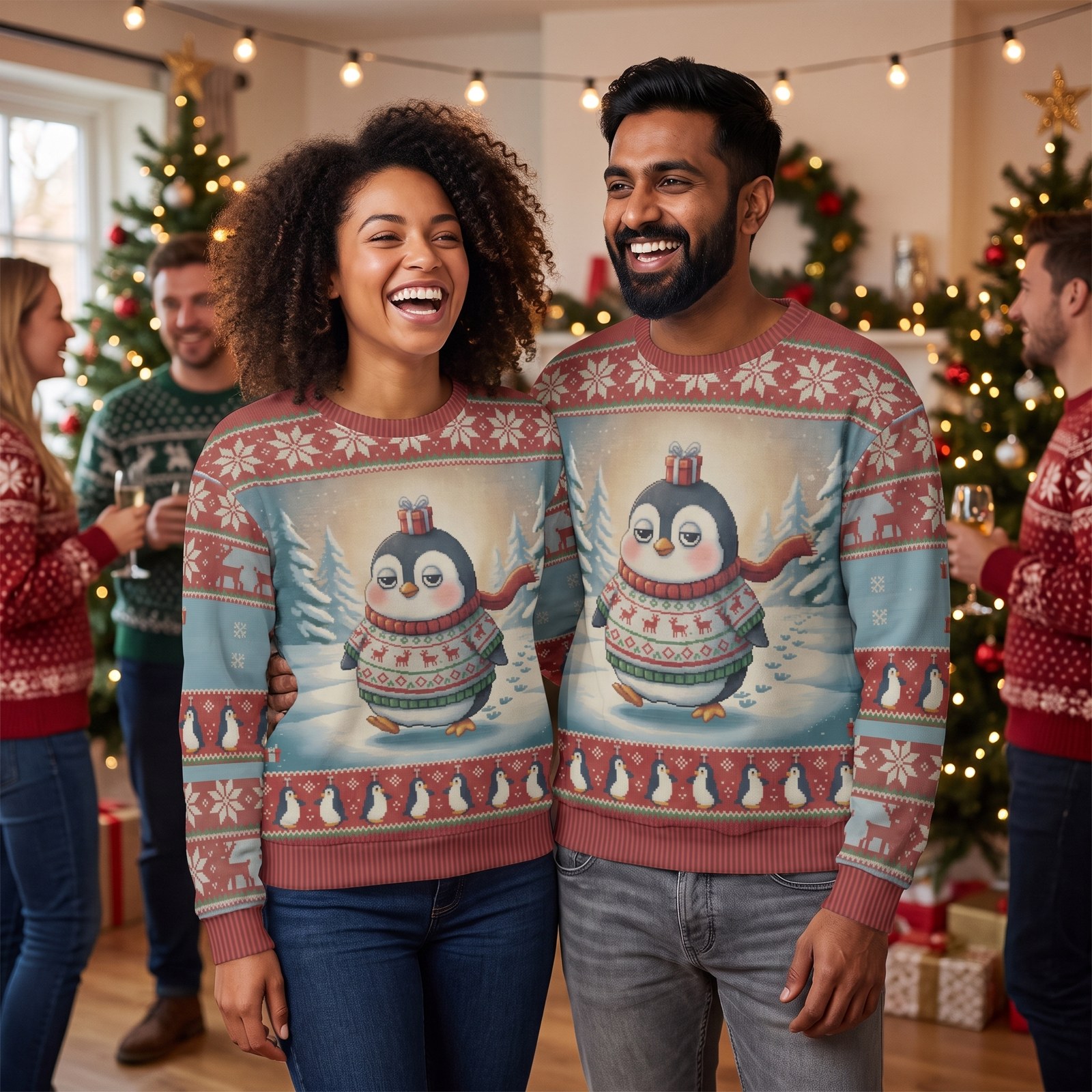 Styling photo, Waddle You Want Matching Ugly Christmas Sweaters for Couples