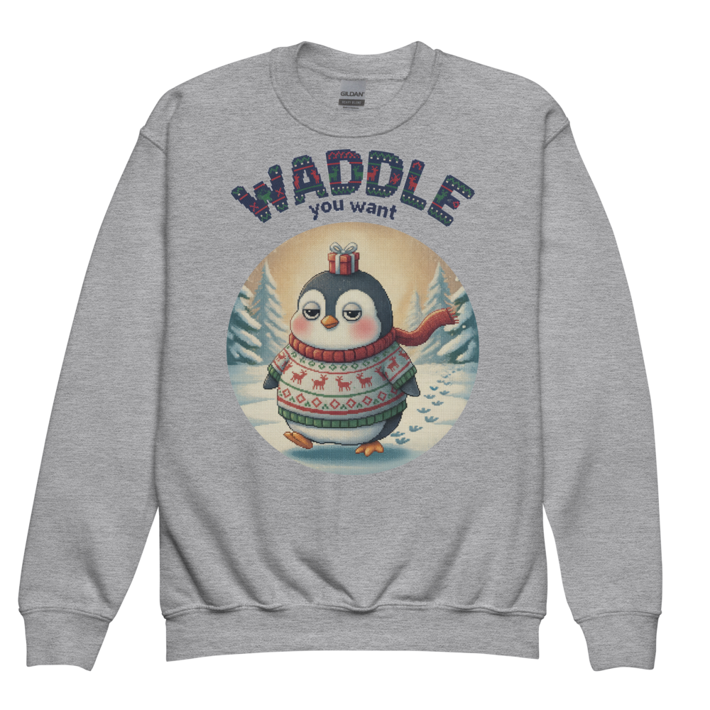 Waddle You Want Kids Ugly Christmas Sweater | Youth Crewneck Sweatshirt Sport Grey flat